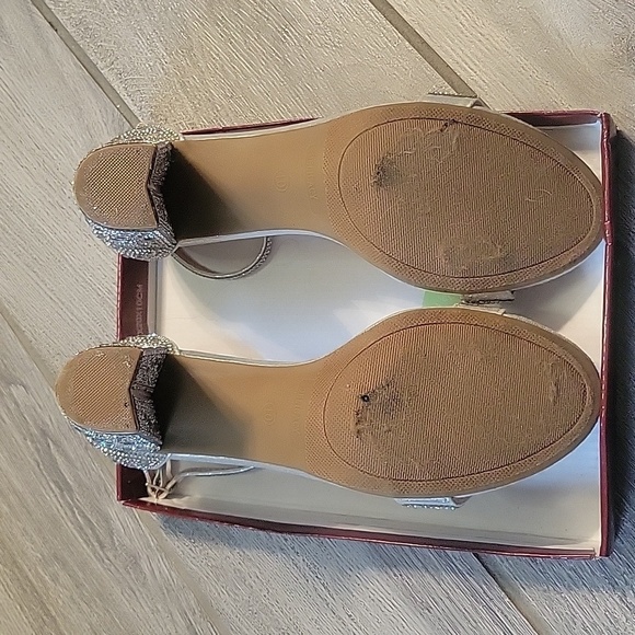 Silver beaded Rhinestone 3 inch Bling Glitter Party Modern Strappy heels size 10 - Picture 11 of 11